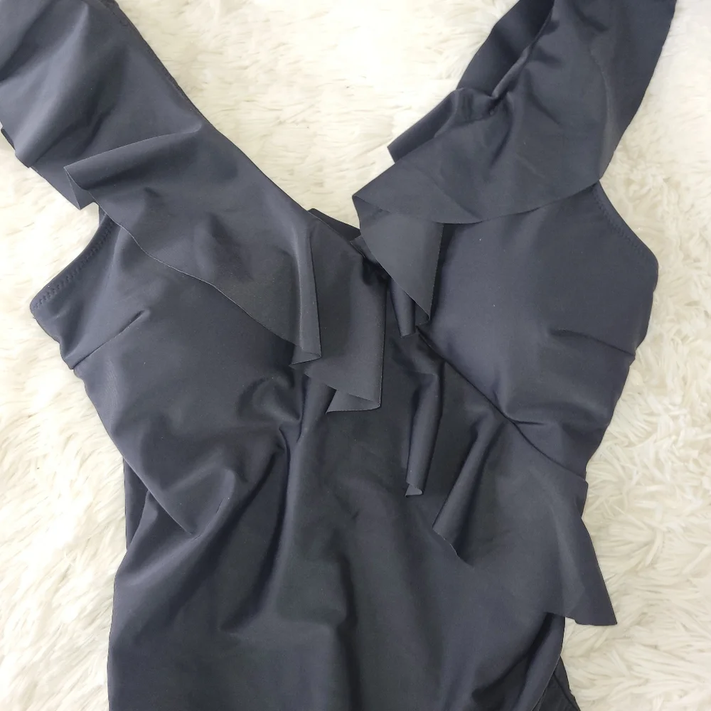 Black Ruffled One-Piece Swimsuit - Picture 9 of 13
